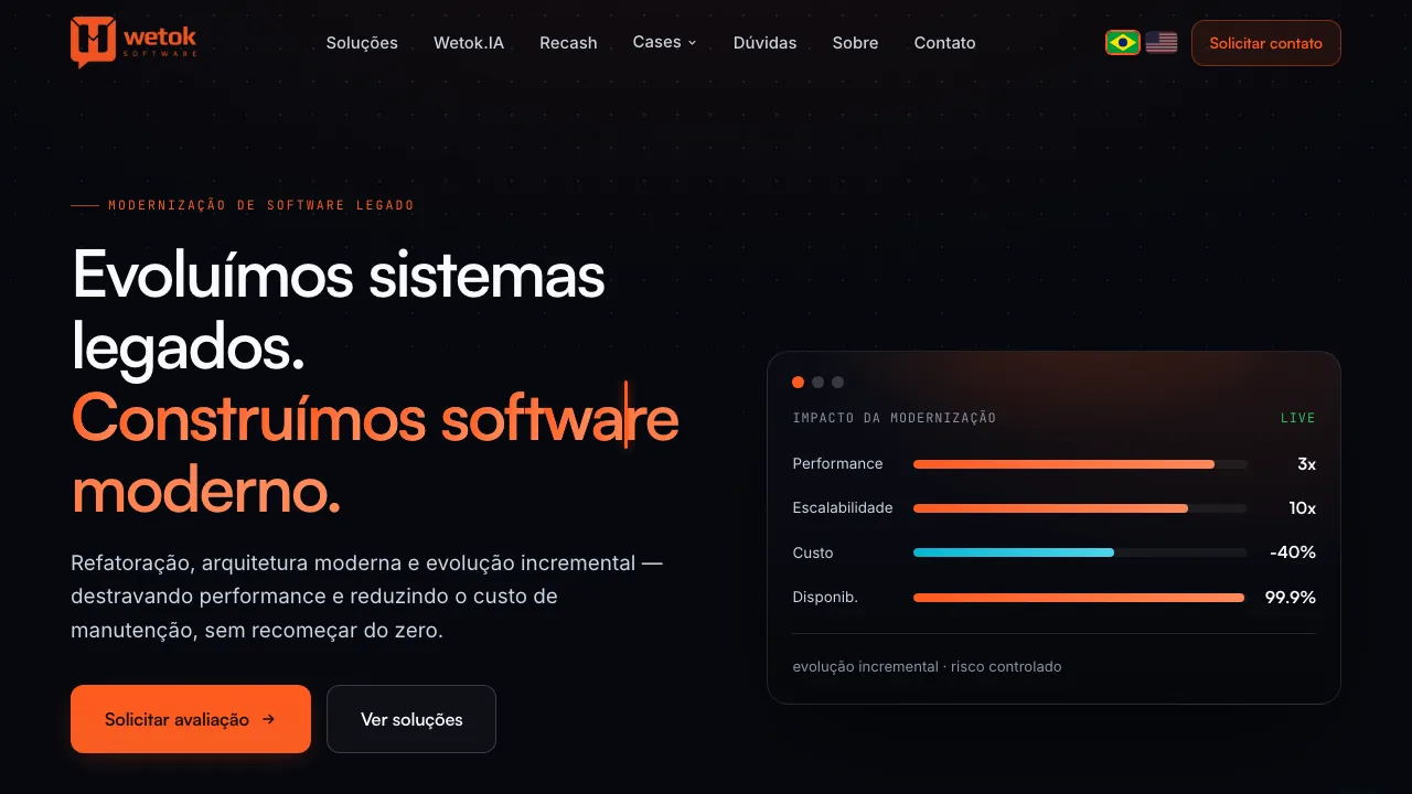 Página inicial do site da Wetok